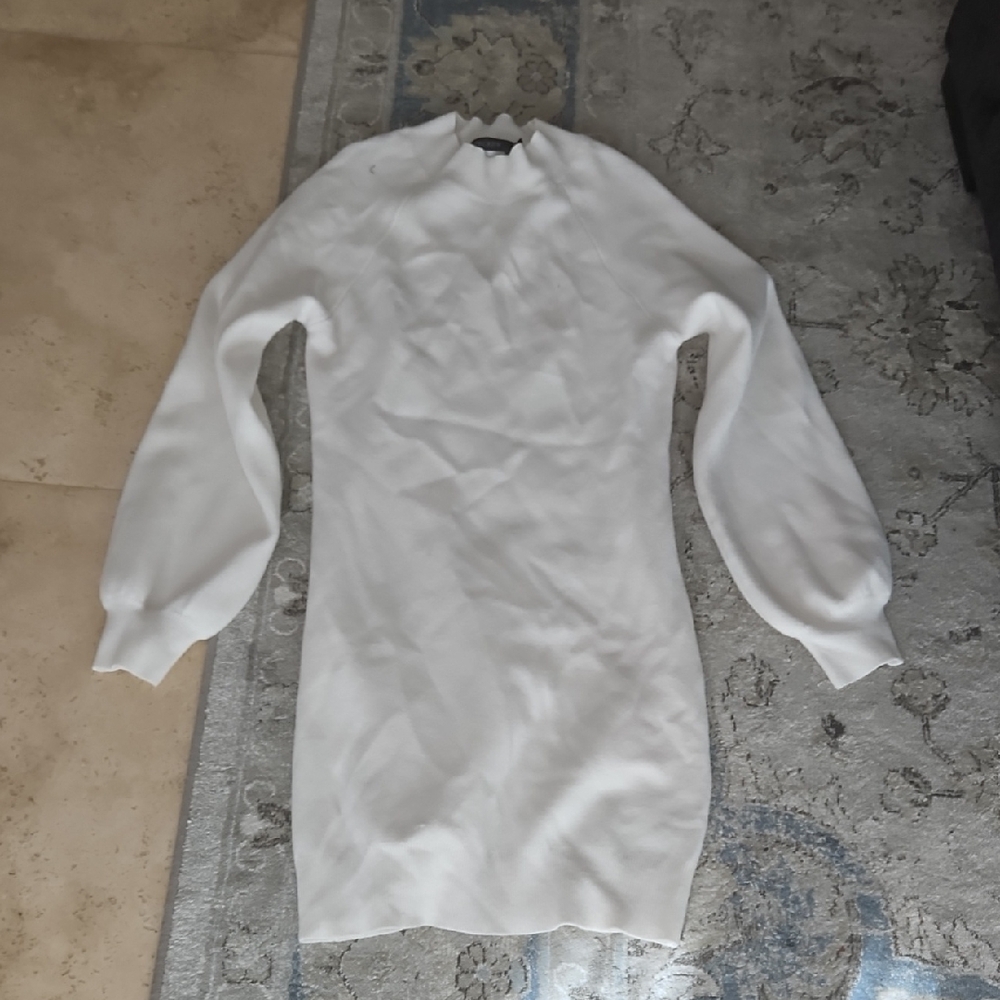 Tecrew Elegant White Sweater Dress
